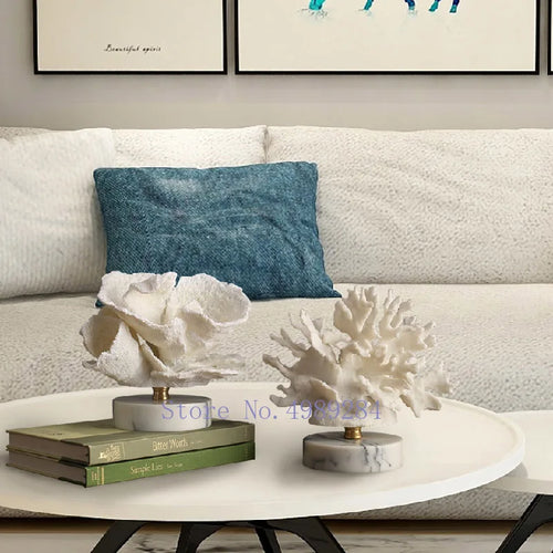 Artificial Coral White Marble Base Home Decoration