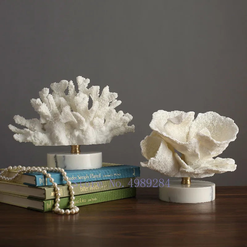 Artificial Coral White Marble Base Home Decoration