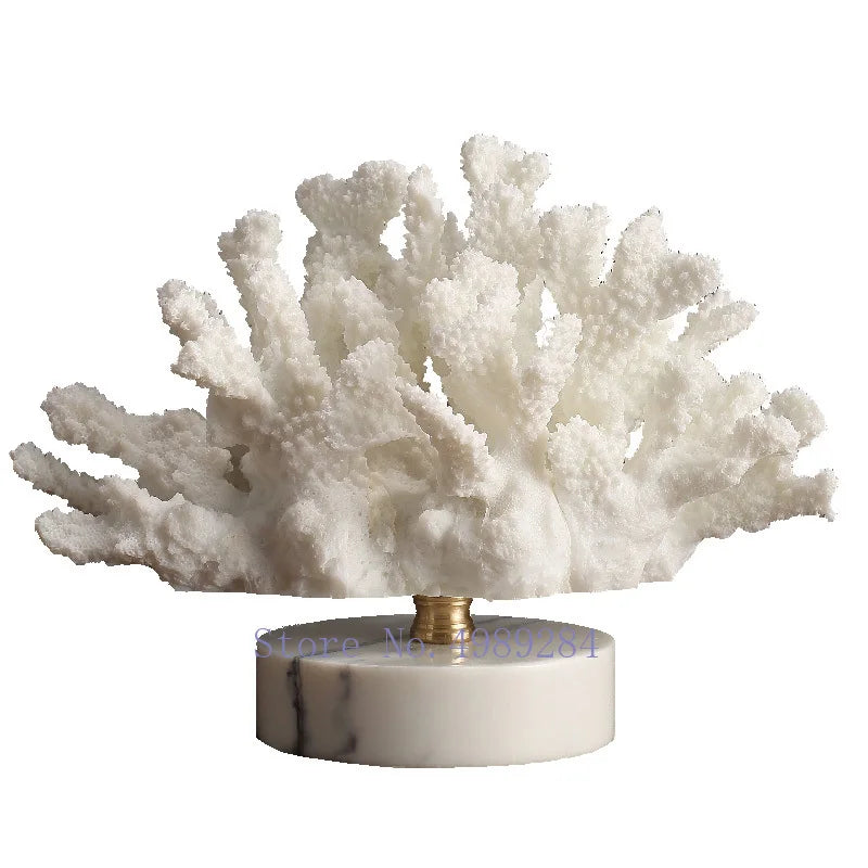 Artificial Coral White Marble Base Home Decoration