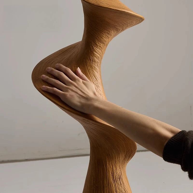 Sculptural Walnut Twist Floor Lamp