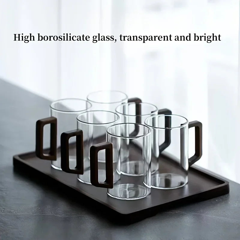 Nordic Wooden Handle Glass Mug - Minimalist Tea & Coffee Cup