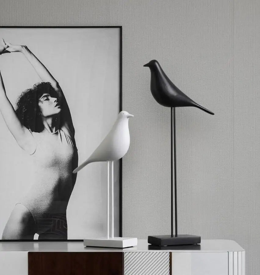 Minimalist Zen Bird Figurine - Nordic Style Monochrome Tabletop Art Sculpture