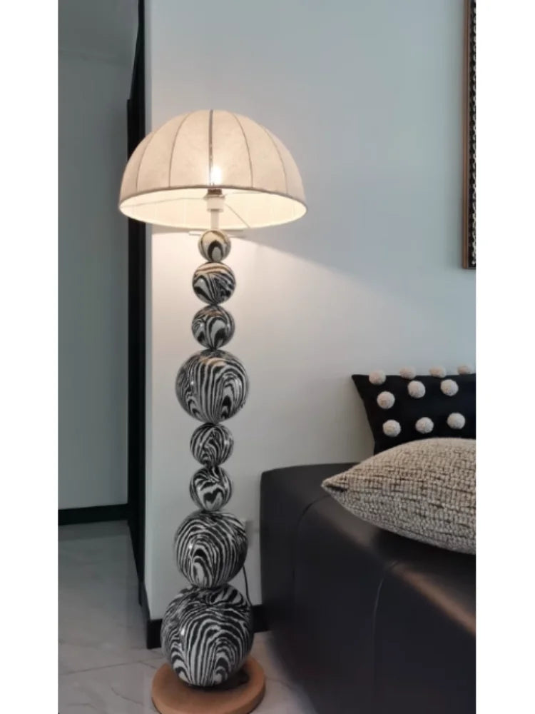 Nordic Zebra Marble Sphere Floor Lamp - Avant-Garde Tall Standing Art Light