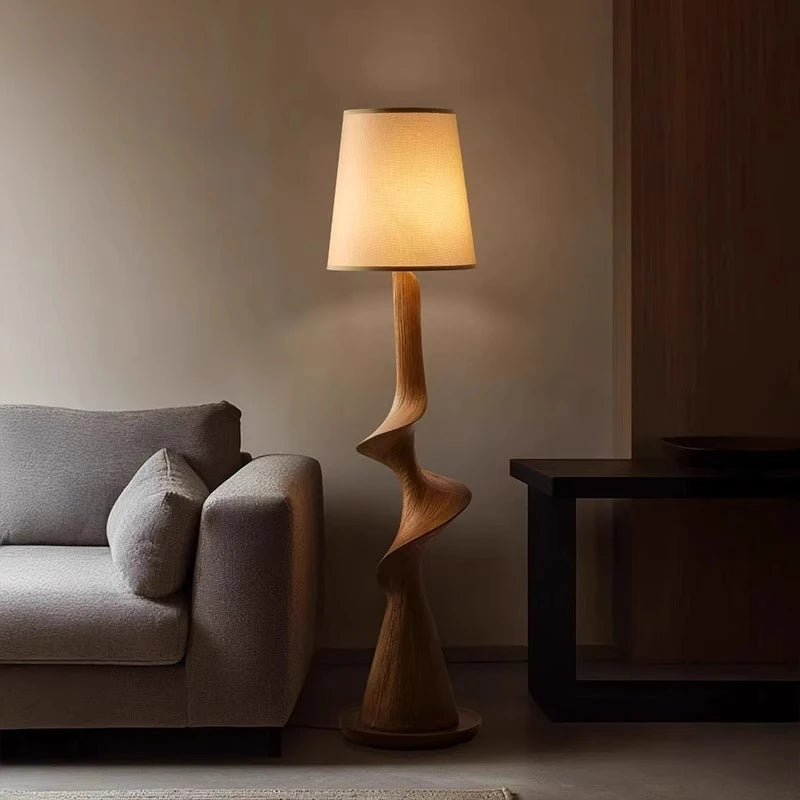 Sculptural Walnut Twist Floor Lamp
