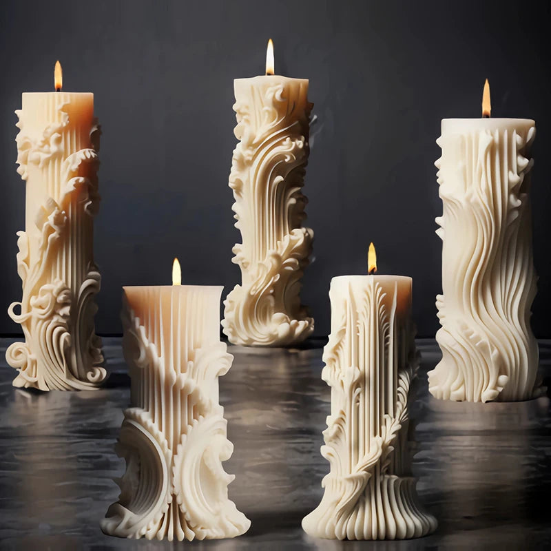 Roman Pillar Ribbed Silicone Candle Mold - DIY 3D Abstract Geometric Column Mould