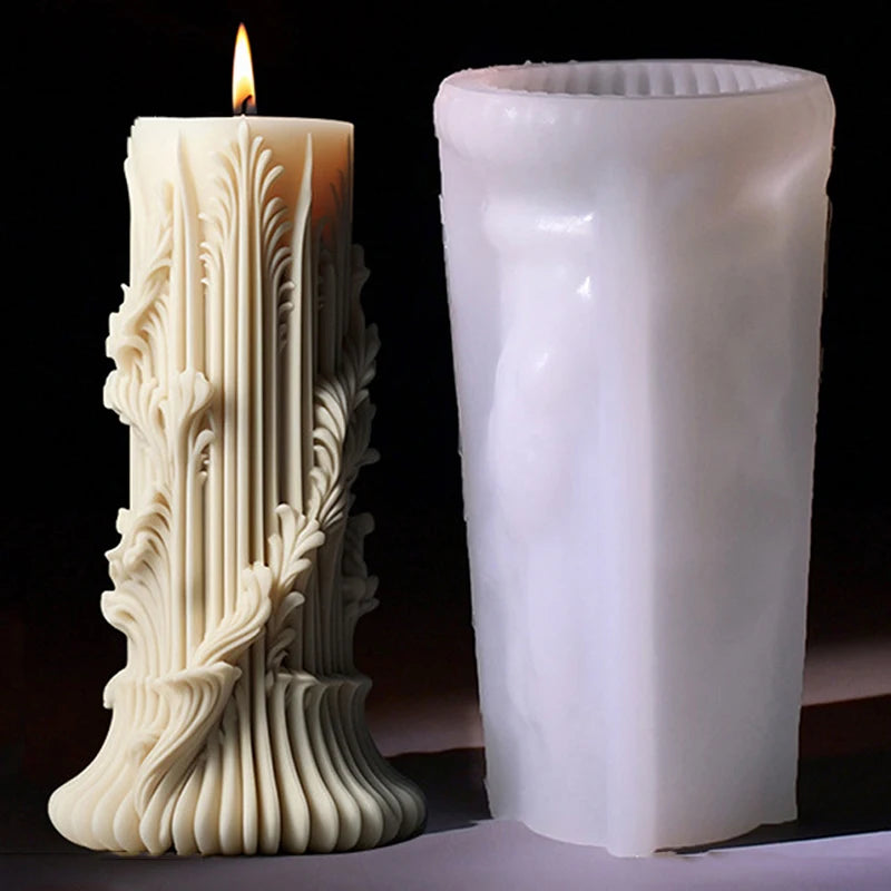Roman Pillar Ribbed Silicone Candle Mold - DIY 3D Abstract Geometric Column Mould