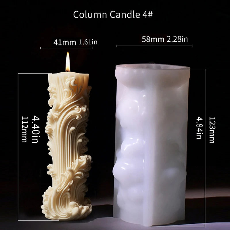 Roman Pillar Ribbed Silicone Candle Mold - DIY 3D Abstract Geometric Column Mould