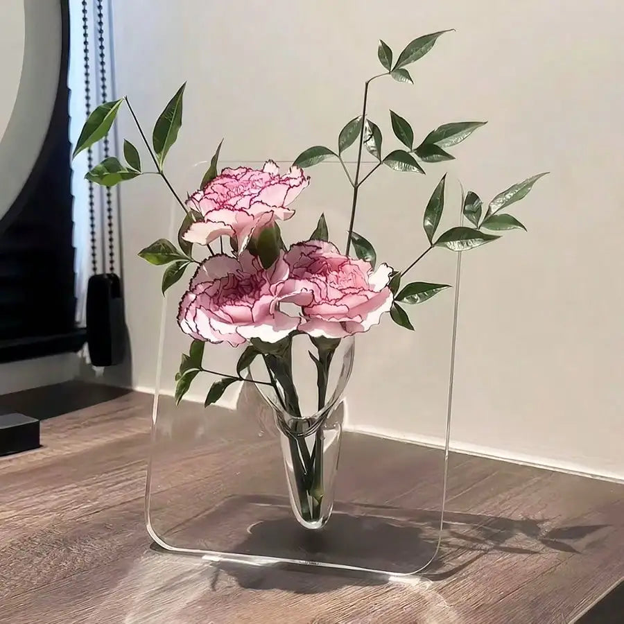 Modern Floating Acrylic Flower Frame - Minimalist Clear Vase for Home Decor