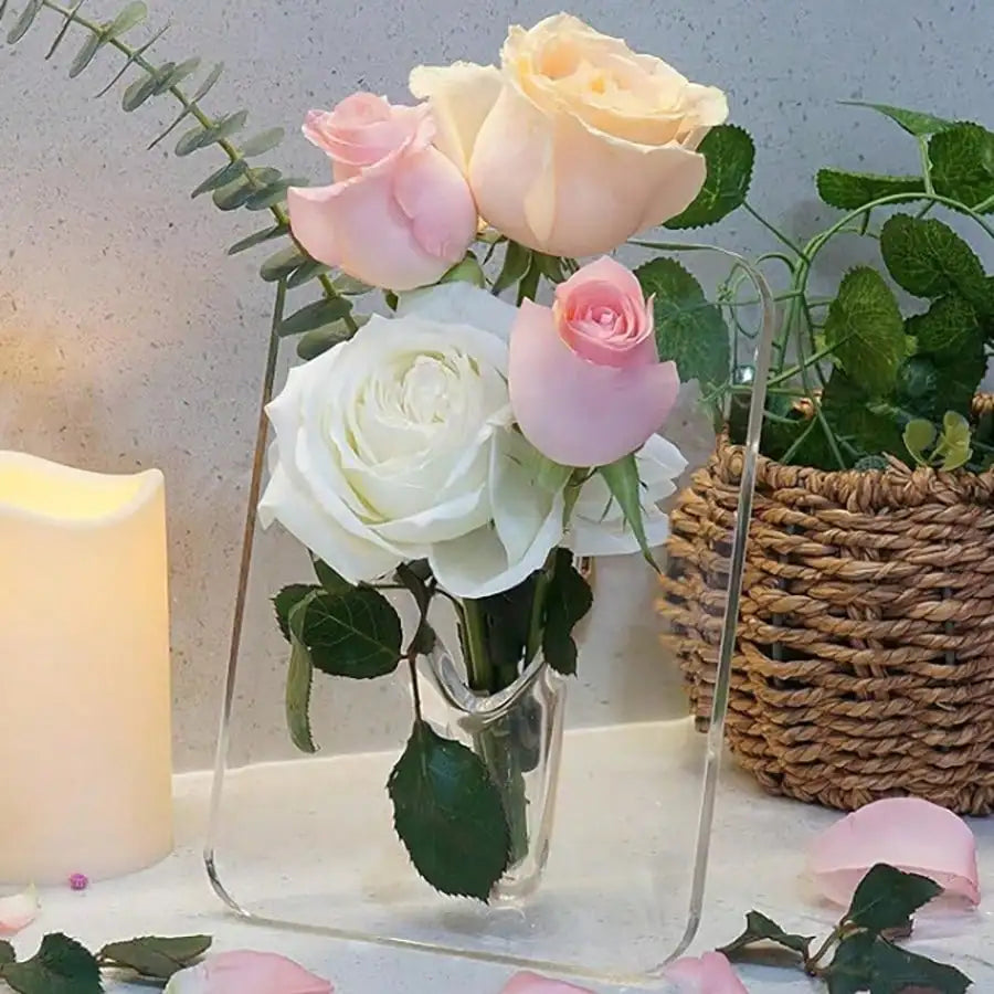 Modern Floating Acrylic Flower Frame - Minimalist Clear Vase for Home Decor