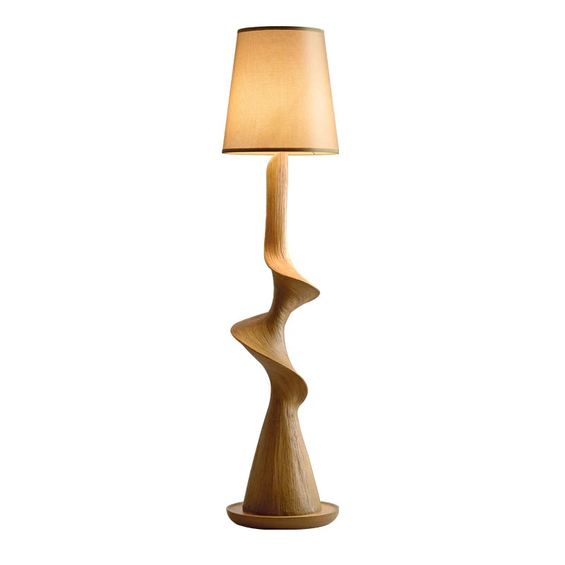 Sculptural Walnut Twist Floor Lamp