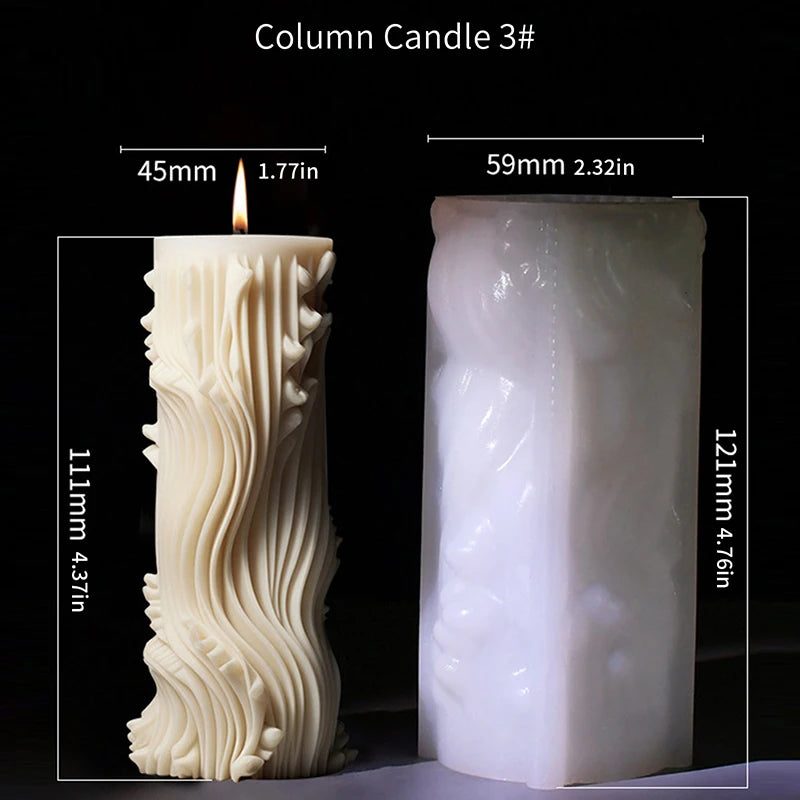 Roman Pillar Ribbed Silicone Candle Mold - DIY 3D Abstract Geometric Column Mould