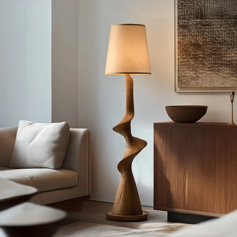 Sculptural Walnut Twist Floor Lamp