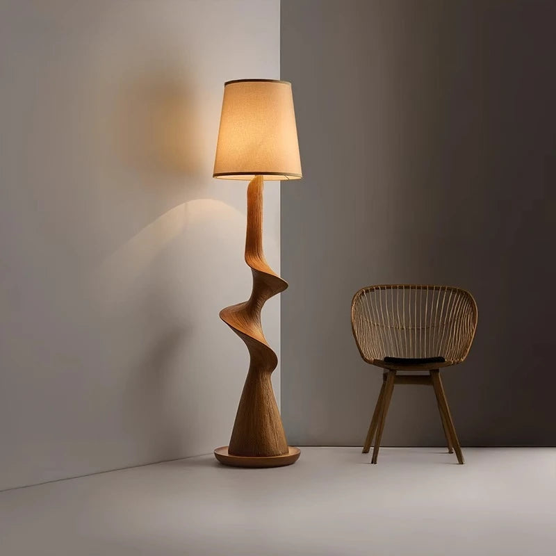 Sculptural Walnut Twist Floor Lamp