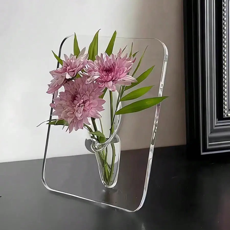 Modern Floating Acrylic Flower Frame - Minimalist Clear Vase for Home Decor
