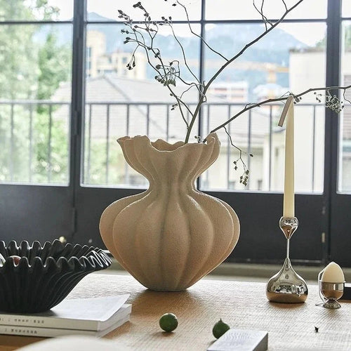 French Ceramic Vase Minimalist Floral Vessel  Home Decor