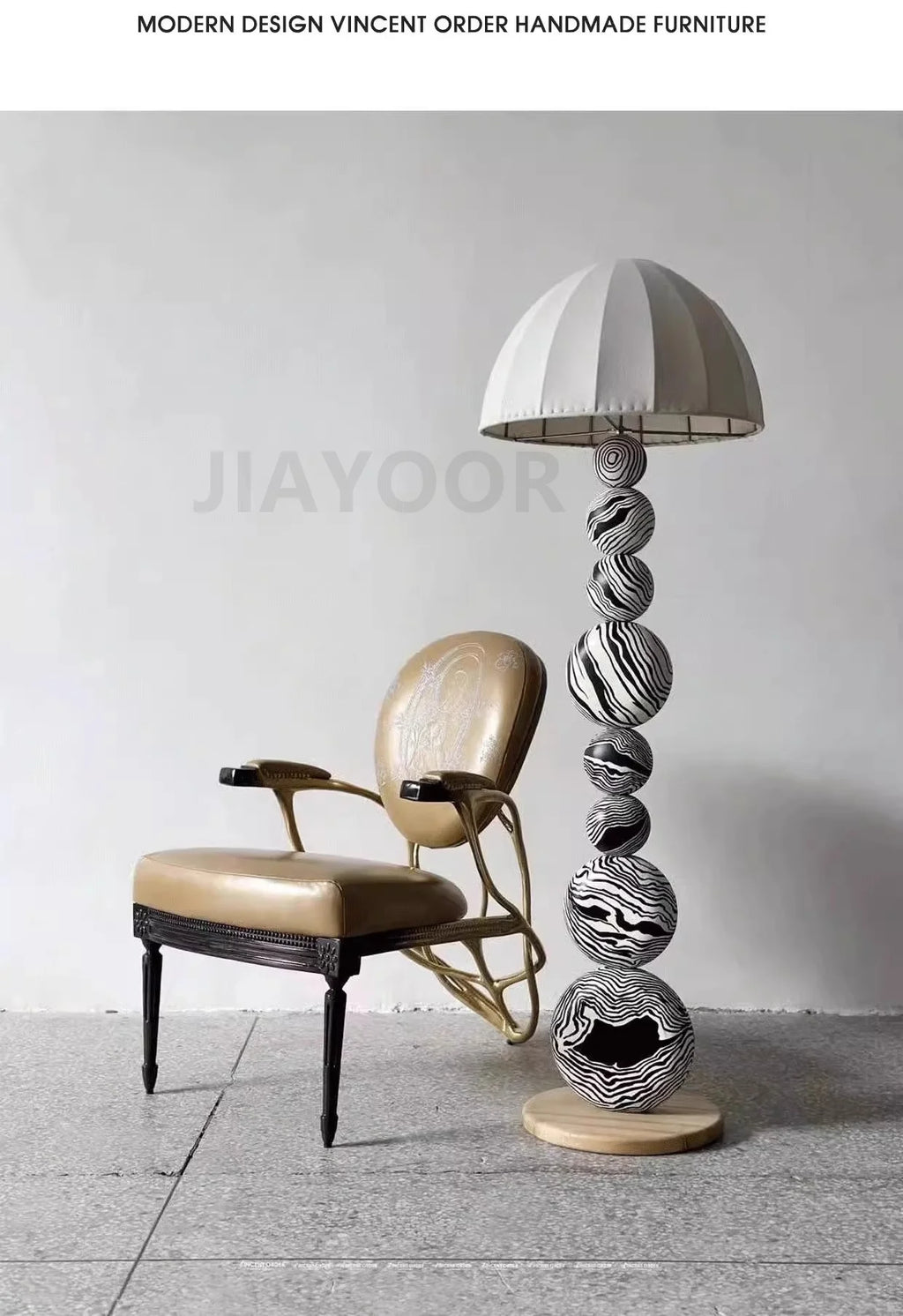 Nordic Zebra Marble Sphere Floor Lamp - Avant-Garde Tall Standing Art Light