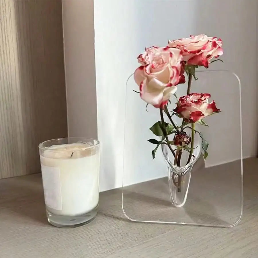Modern Floating Acrylic Flower Frame - Minimalist Clear Vase for Home Decor