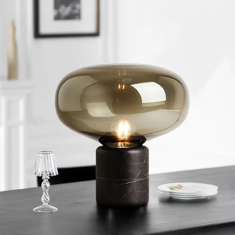 Premium Marble Base Glass Orb Lamp