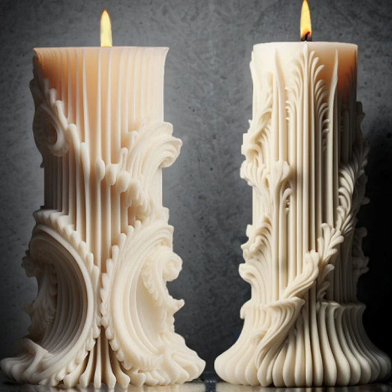 Roman Pillar Ribbed Silicone Candle Mold - DIY 3D Abstract Geometric Column Mould