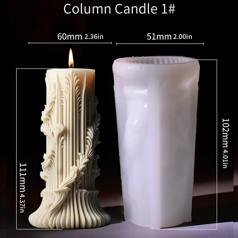 Roman Pillar Ribbed Silicone Candle Mold - DIY 3D Abstract Geometric Column Mould