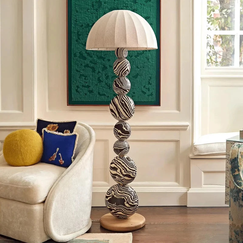 Nordic Zebra Marble Sphere Floor Lamp - Avant-Garde Tall Standing Art Light
