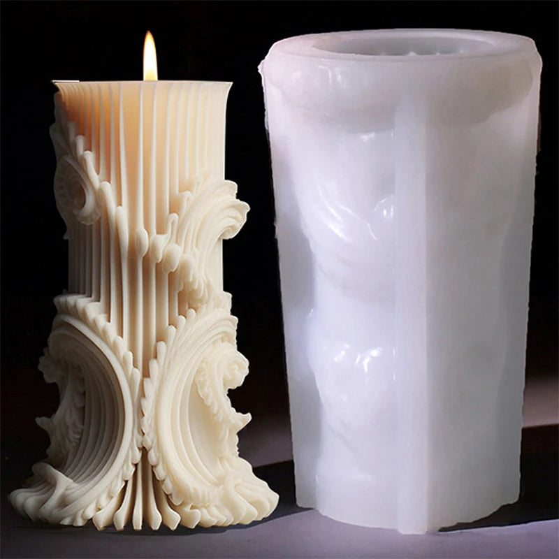 Roman Pillar Ribbed Silicone Candle Mold - DIY 3D Abstract Geometric Column Mould
