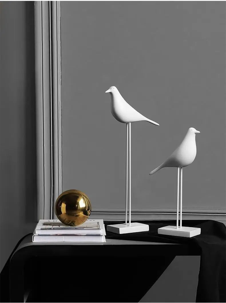 Minimalist Zen Bird Figurine - Nordic Style Monochrome Tabletop Art Sculpture