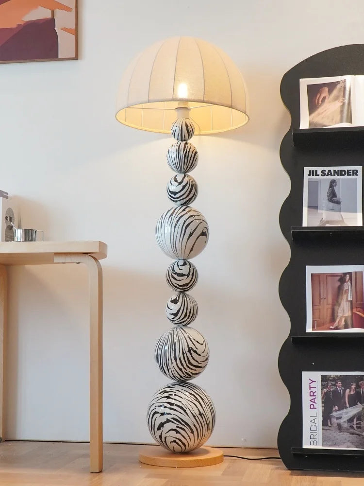 Nordic Zebra Marble Sphere Floor Lamp - Avant-Garde Tall Standing Art Light
