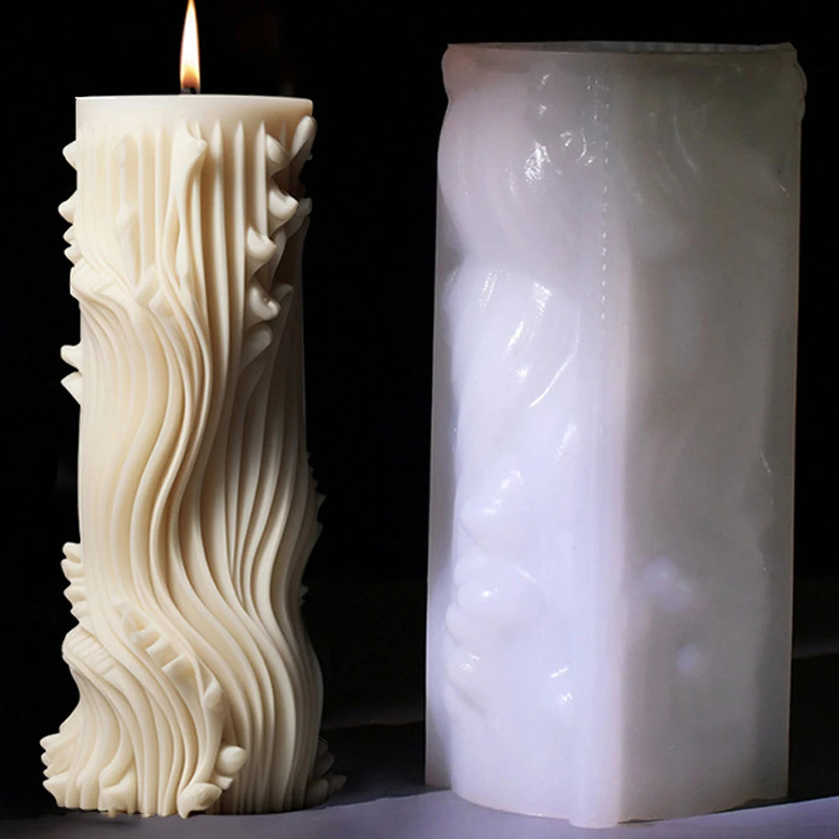 Roman Pillar Ribbed Silicone Candle Mold - DIY 3D Abstract Geometric Column Mould