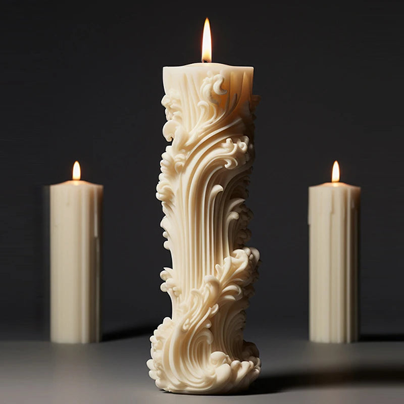 Roman Pillar Ribbed Silicone Candle Mold - DIY 3D Abstract Geometric Column Mould