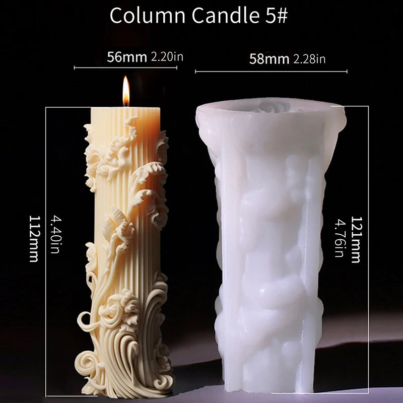 Roman Pillar Ribbed Silicone Candle Mold - DIY 3D Abstract Geometric Column Mould