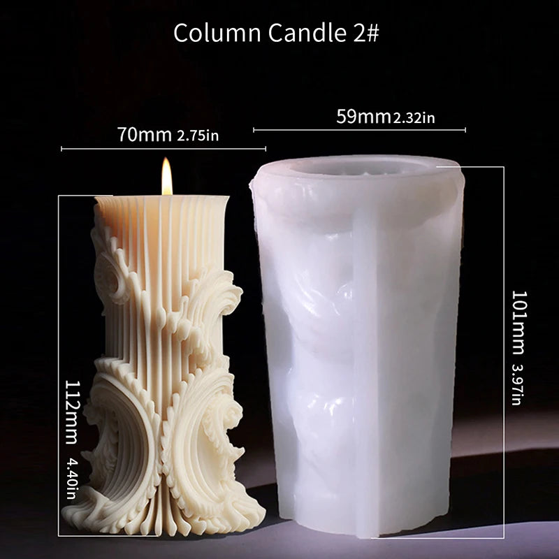 Roman Pillar Ribbed Silicone Candle Mold - DIY 3D Abstract Geometric Column Mould