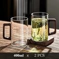 Nordic Wooden Handle Glass Mug - Minimalist Tea & Coffee Cup