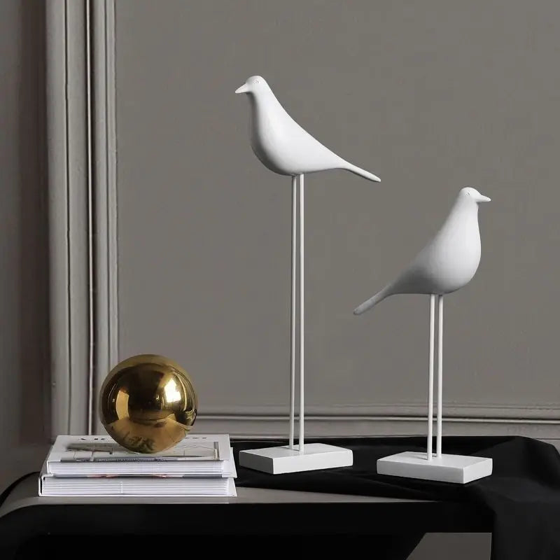 Minimalist Zen Bird Figurine - Nordic Style Monochrome Tabletop Art Sculpture