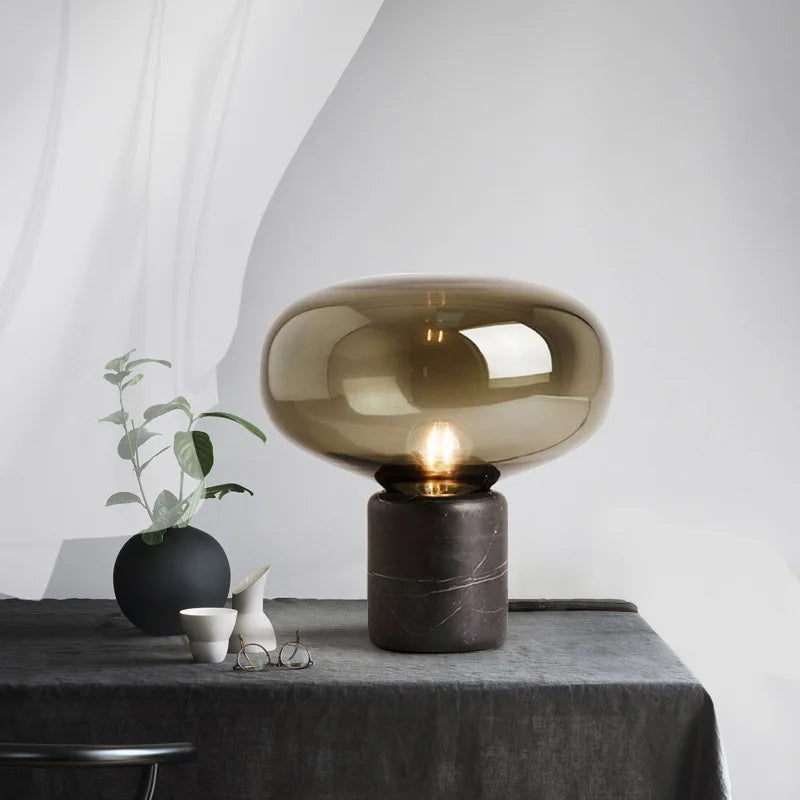 Premium Marble Base Glass Orb Lamp