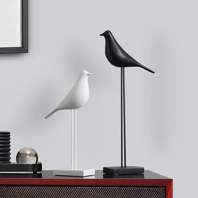 Minimalist Zen Bird Figurine - Nordic Style Monochrome Tabletop Art Sculpture
